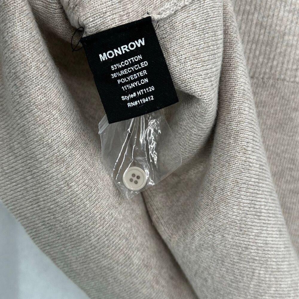 NWT Monrow Taupe Long Sleeve Ribbed Side Slit Henley Sweater Size Medium - Picture 7 of 8